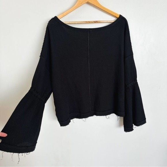 We The Free Dahlia Waffle Knit Thermal Bell Sleeve Oversized Top Size Medium - Picture 7 of 10